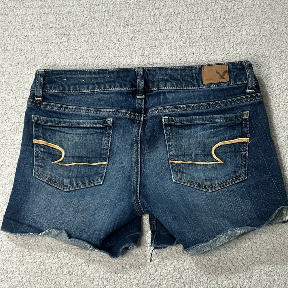 American Eagle Outfitters Dark Blue Jean Shorts With‎ Faux Leather Braids Size 6